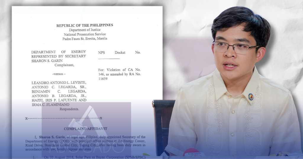 DOE, NAGHAIN NG REKLAMO SA DOJ LABAN SA SOLAR COMPANY DAHIL SA NABIGONG POWER PROJECTS