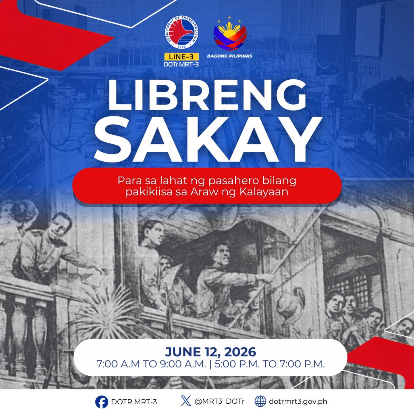MRT-3, MAY LIBRENG SAKAY SA MGA PILING ORAS SA INDEPENDENCE DAY