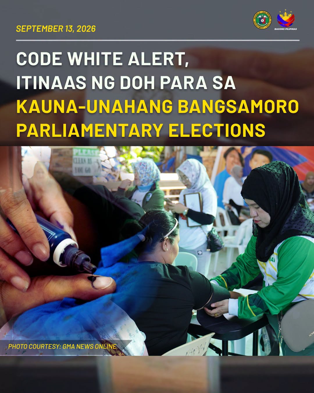 DOH, NAKA-CODE WHITE ALERT SA GITNA NG ISINASAGAWANG BARMM ELECTIONS